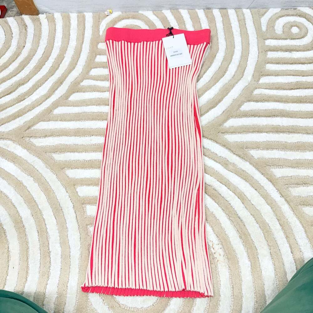 DELUC Amarante Knit Skirt Red Pink Stripe Size S flexible size NWT